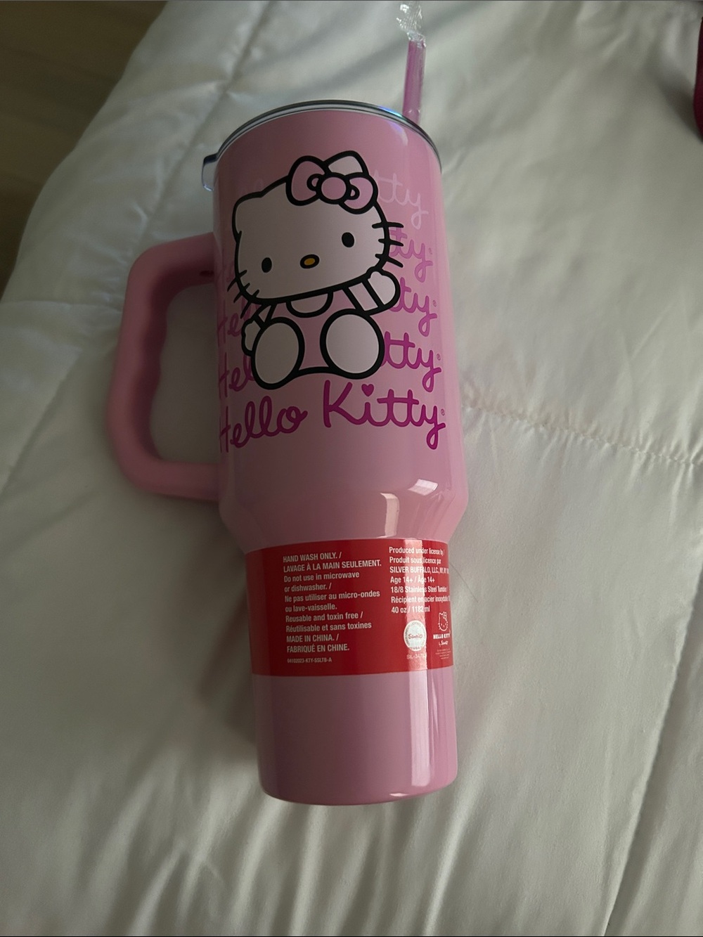 Sanrio Hello Kitty Pink Insulated Travel Cup with Handle and Straw